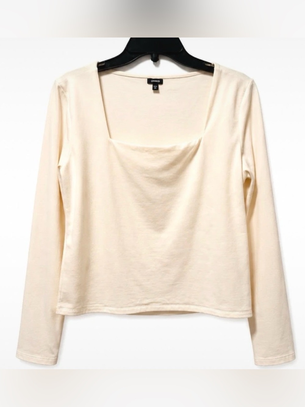 Express Ivory Square Neck Fitted Long Sleeve Stretch Top Blouse XL - Picture 2 of 5